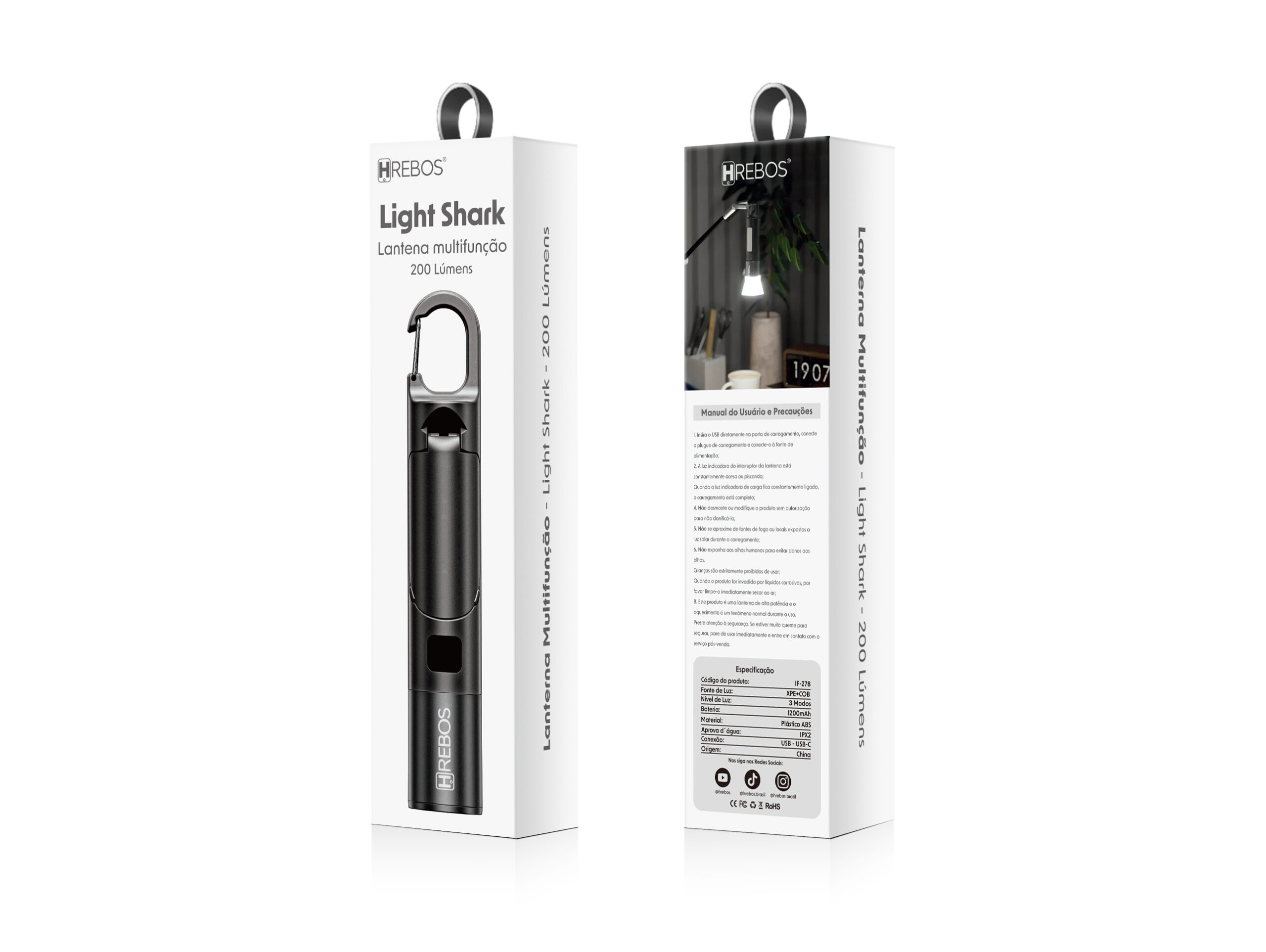 Lanterna Multifunção Light Shark 200 Lúmens - Hrebos