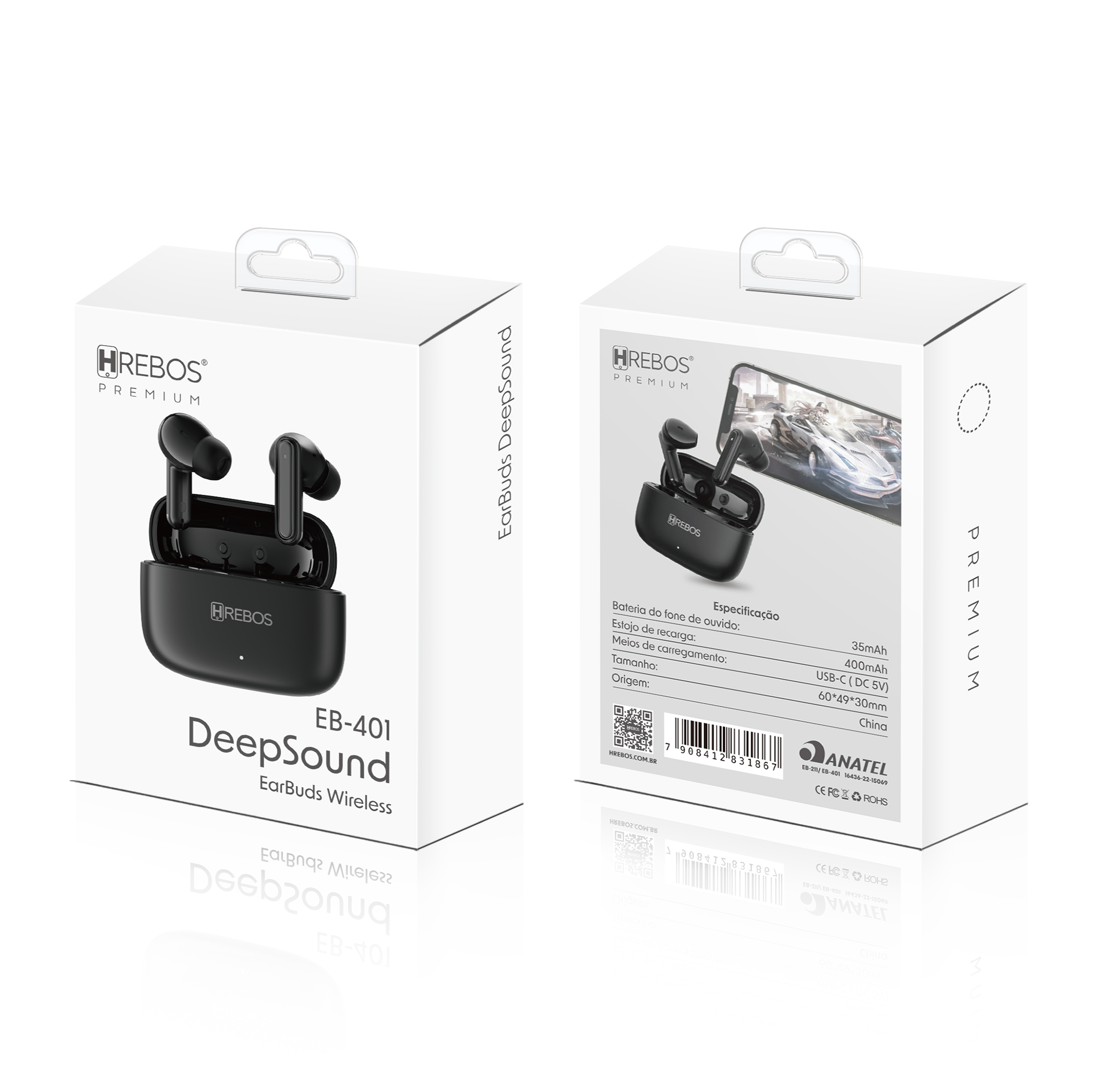 Earbuds Wireless - DeepSound - Preto - Hrebos