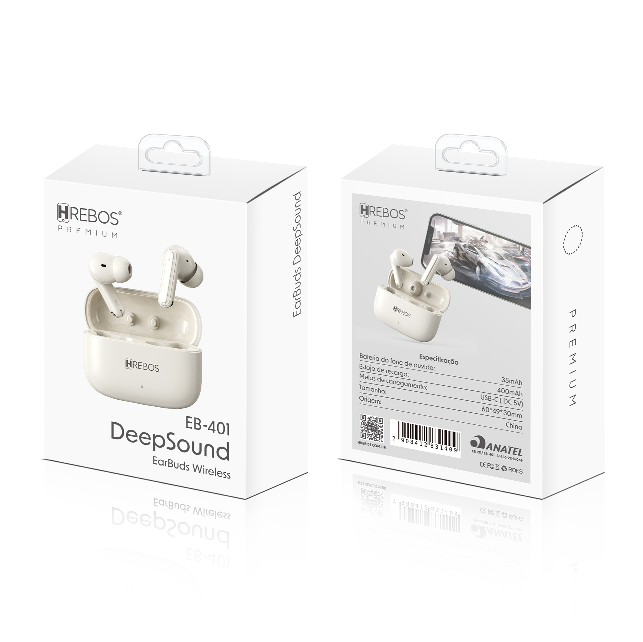 Earbuds Wireless - DeepSound - Branco - Hrebos